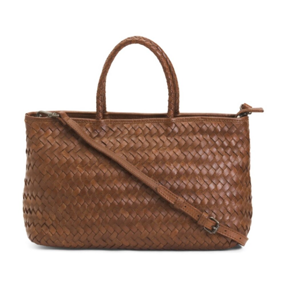 NWT Imported Vintage Handwoven Leather Mesh Tote Bag - Picture 3 of 6